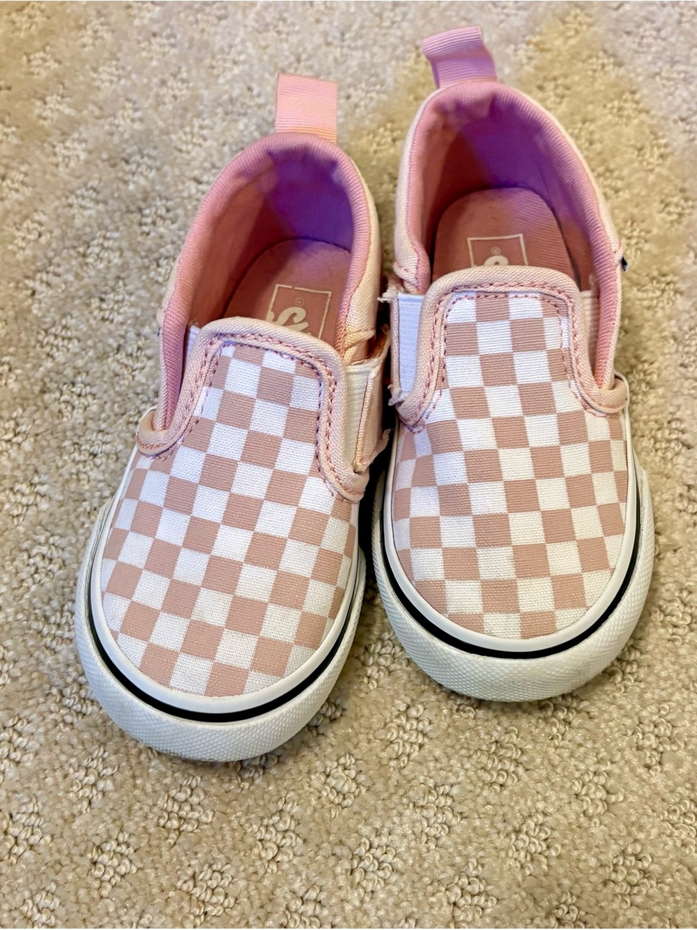 Vans Kids Pink and White Checker Slip-On Sneakers